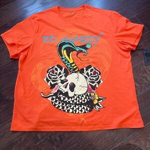 ED HARDY Mens COBRA SKULL ORANGE T-SHIRT SIZE X-Large NEW